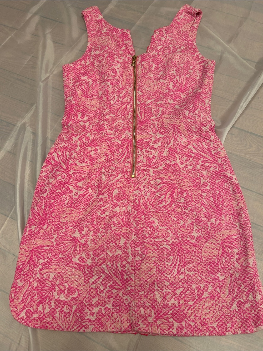 Pink Sleeveless Shift Dress with Red Braided Trim - Picture 5 of 8